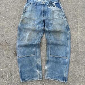 Carhartt Jeans Mens 34x30 Blue Light Wash Double Knee Dungaree Fit Workwear